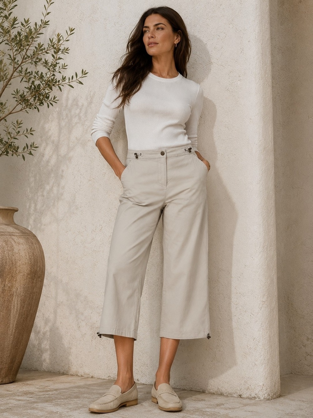 Beige Utility Cropped Capris Coastal Quiet Luxury Safari Minimalist Resort Sz 12